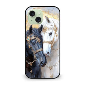 Premium Black & White Horse iPhone 15