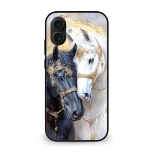Premium Black & White Horse iPhone 16