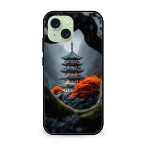 Premium Peaceful Pagoda Landscape iPhone 15