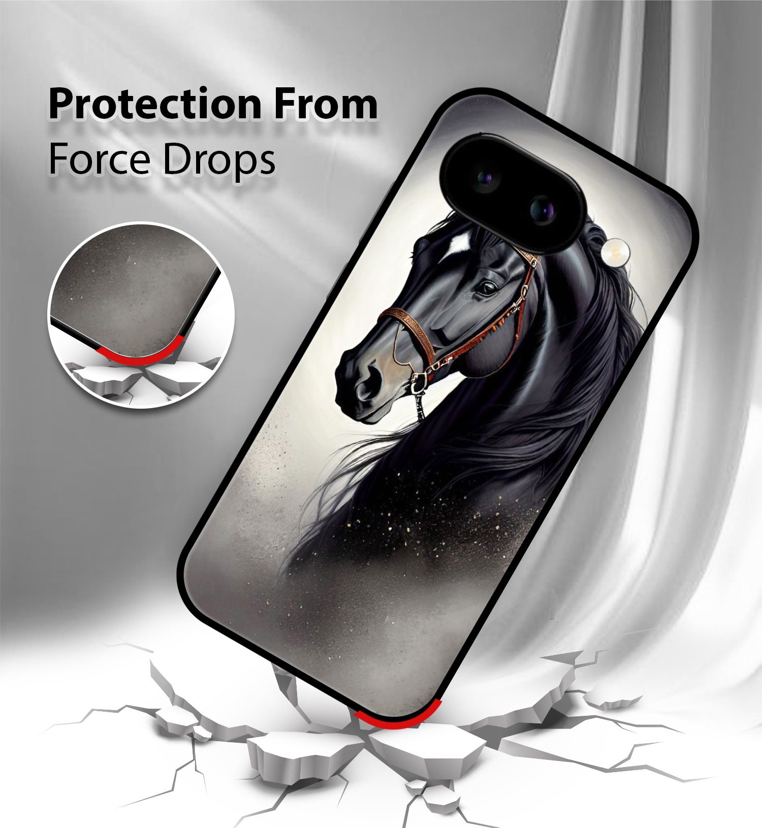 Black Horse mobile cover Google Pixel 9A