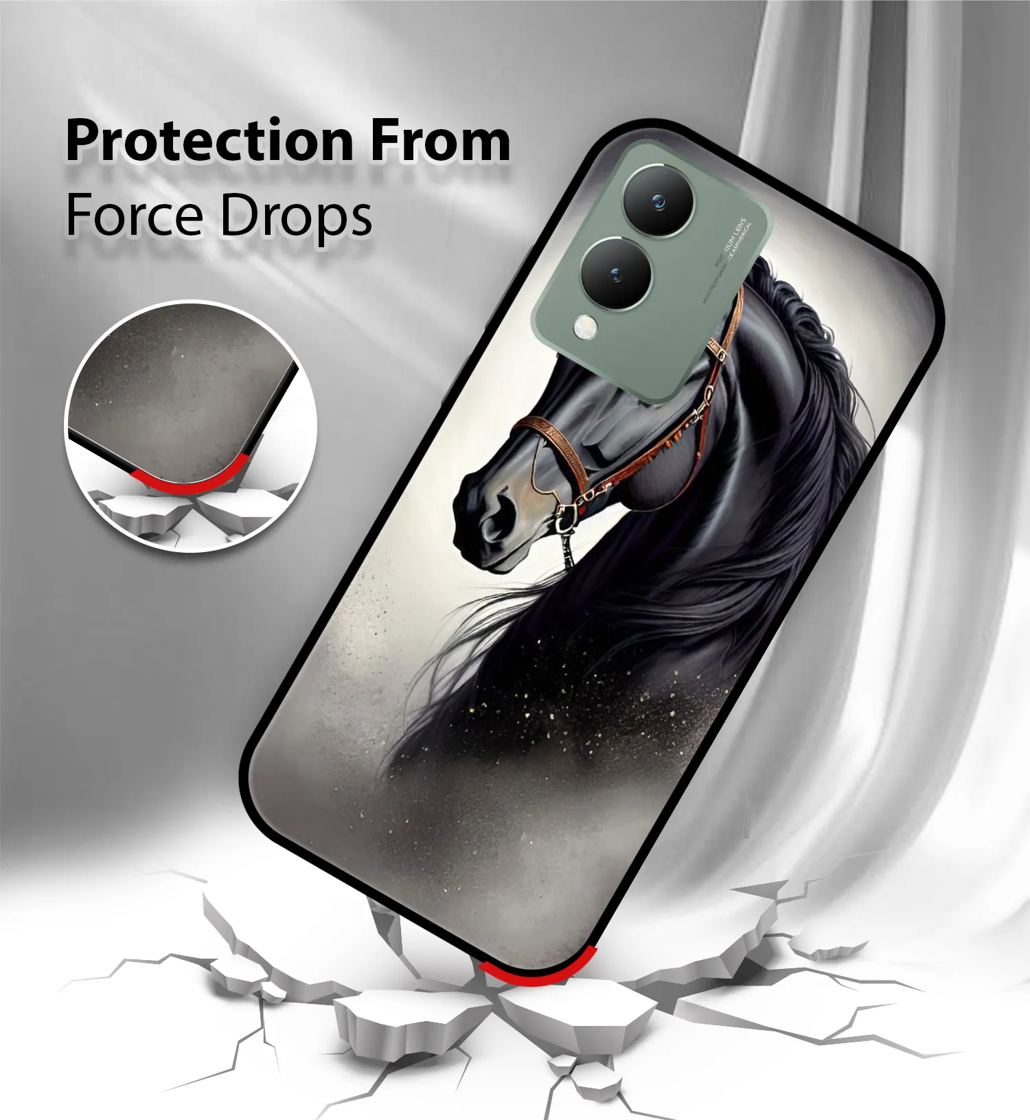 Premium Black Horse Mobile Cover for Vivo Y17s - Image 2