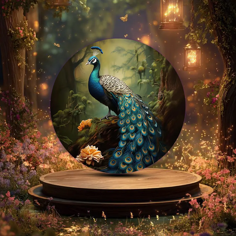Round Premium Wooden Peacock Customized Fridge Magnets - Image 3