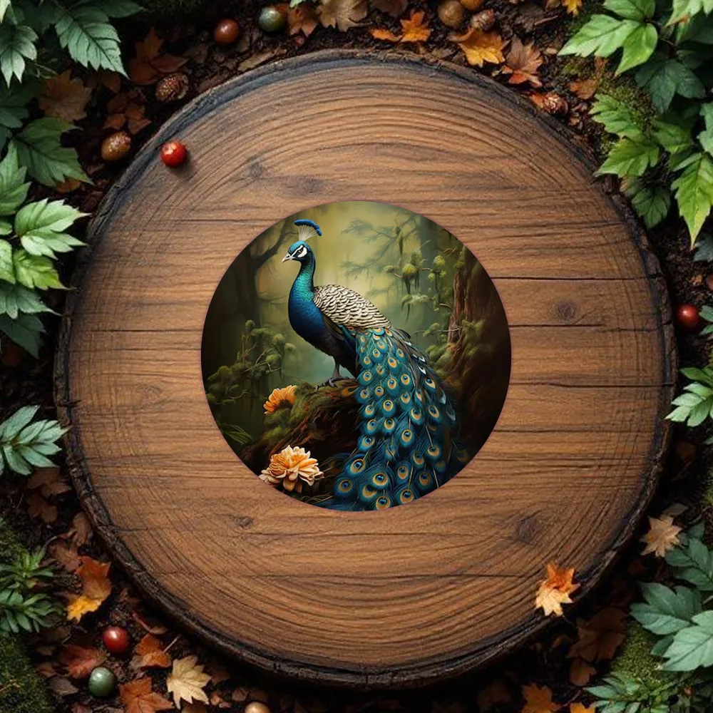 Round Premium Wooden Peacock Customized Fridge Magnets - Image 2