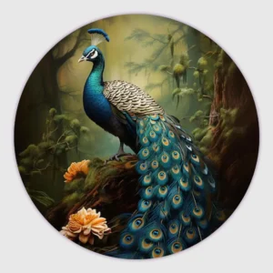 Round Premium Wooden Peacock Customized Fridge Magnets